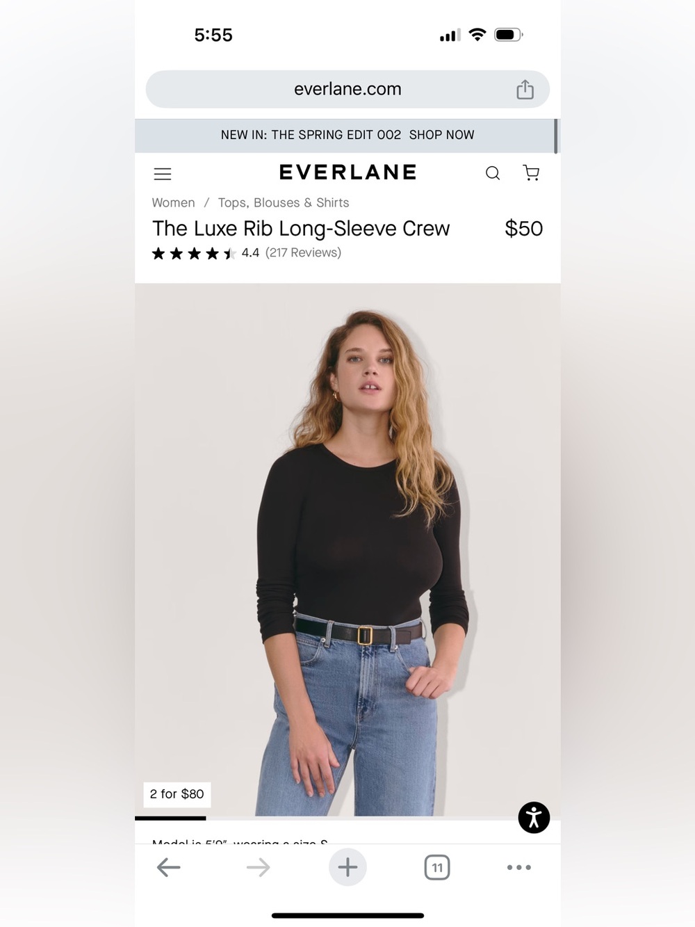 Everlane The Luxe Rib Long-Sleeve Crew - Black